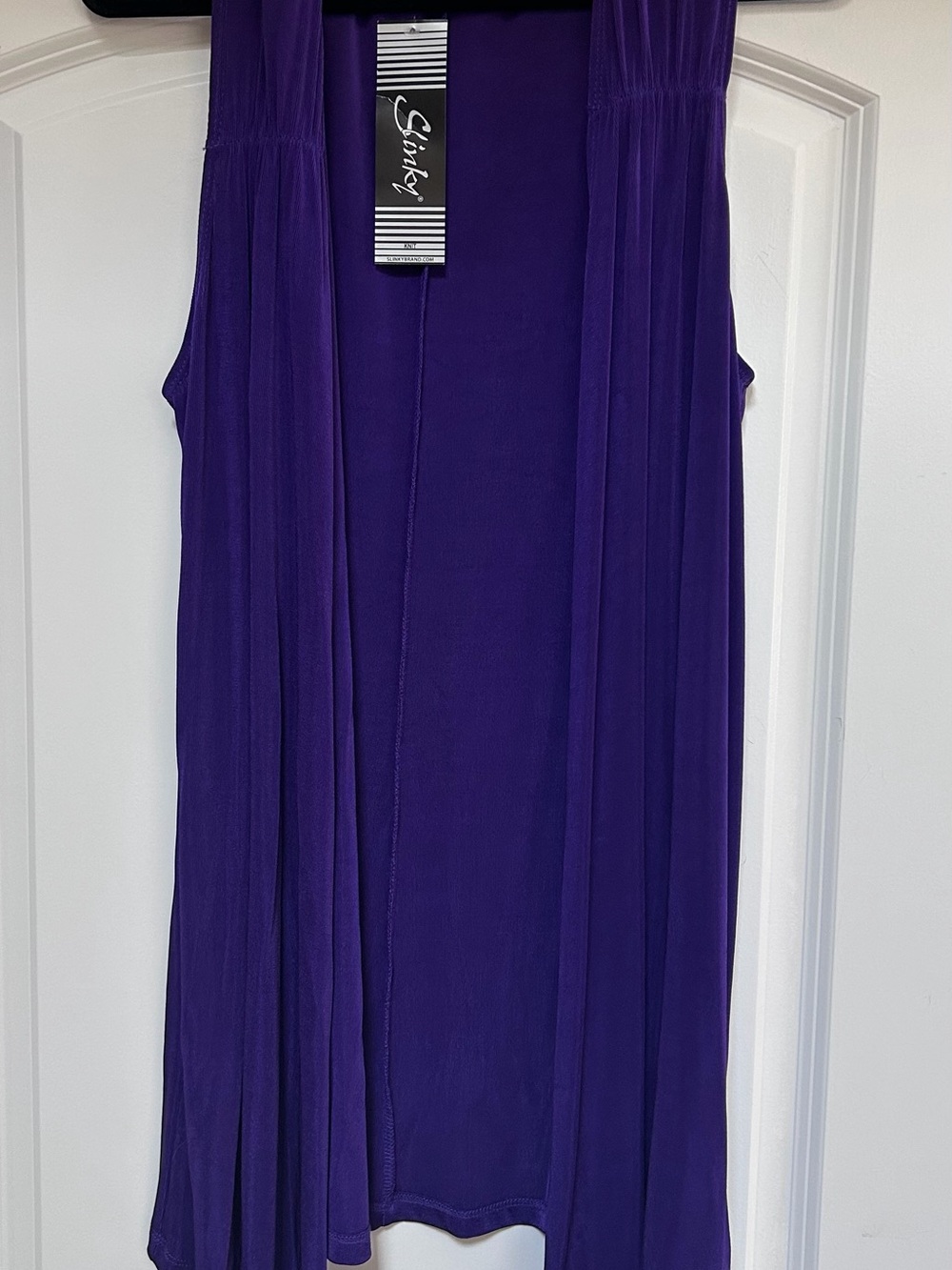 NWT Slinky Brand Sleeveless Cardigan Womens 1X Purple Open Front Stretch Travel